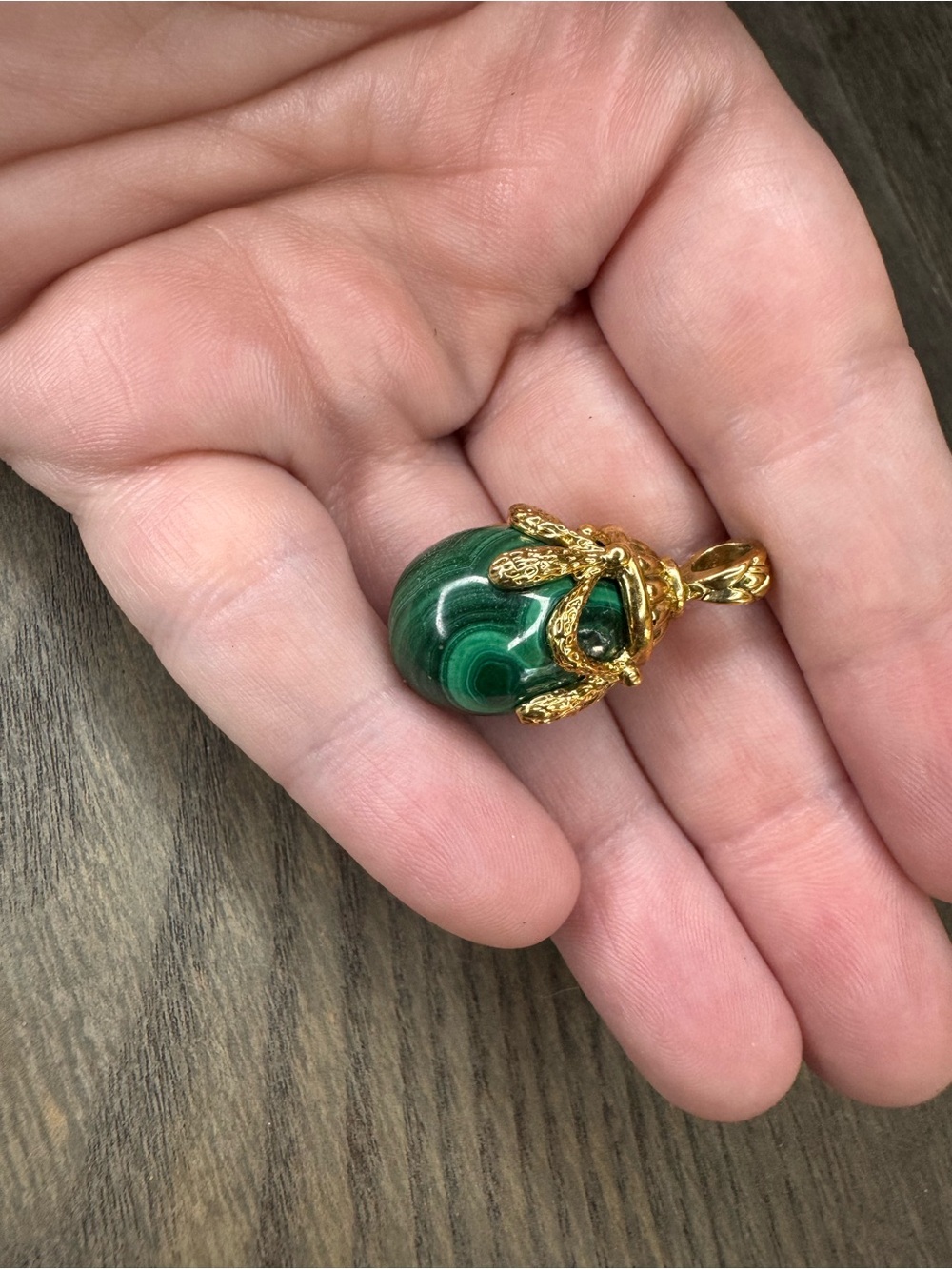 Joan Rivers Gold-Tone Malachite Egg Pendant